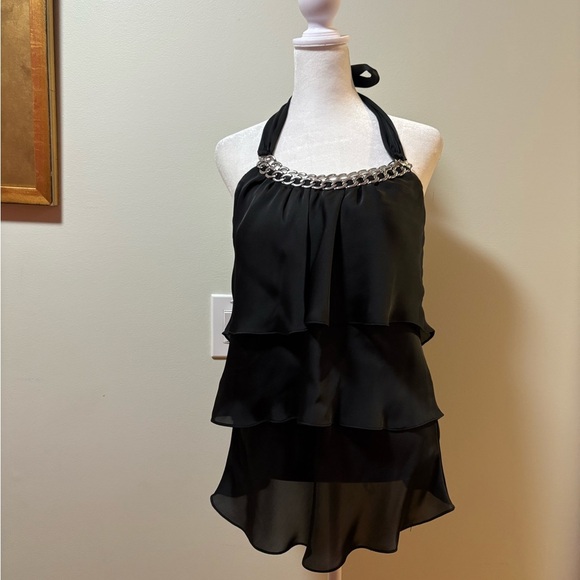 White House Black Market Tops - White House Black Market black ruffled halter top with chain sz 6